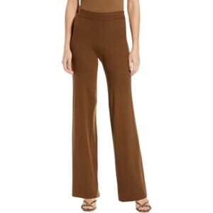 Good American Ribbed Wide Leg Pants Brown High Waist Knit Pull-On NWT Sz 2